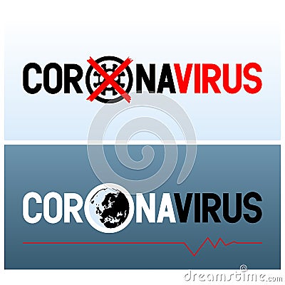 Two banners with inscription Coronavirus and with icons in the letter Vector Illustration