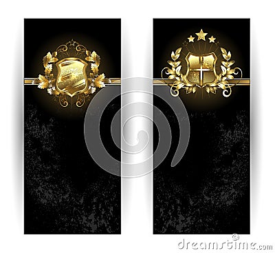 Two banners with shield Vector Illustration