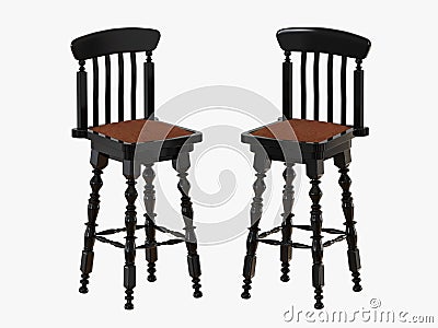 Two bar stool black paint on a white background 3d rendering Stock Photo