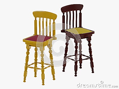 Two bar stool black paint on a white background 3d rendering Stock Photo