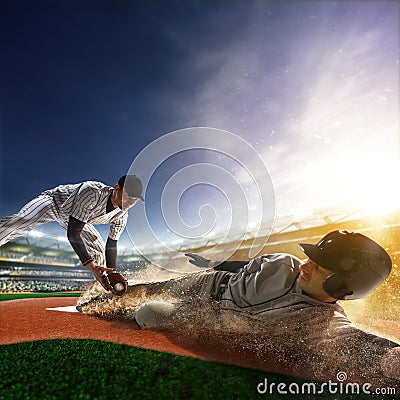 Two baseball player in action Stock Photo