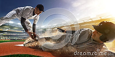 Two baseball player in action Stock Photo