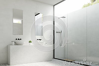 Two bathroom sinks with mirrors, side Stock Photo