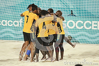 Beach soccer teams, the Bahamas and Guatemala, playing in the CONCACAF Beach Soccer Championship Editorial Stock Photo