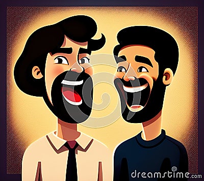 Two Beard Men Headshots Laughing While Having Friendly Comdey generative ai Stock Photo