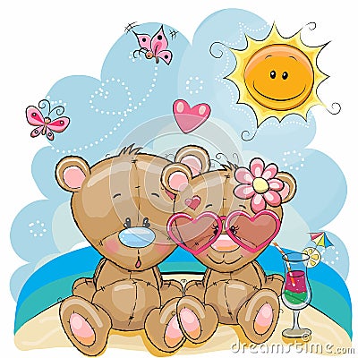 Two Bears on the beach Vector Illustration