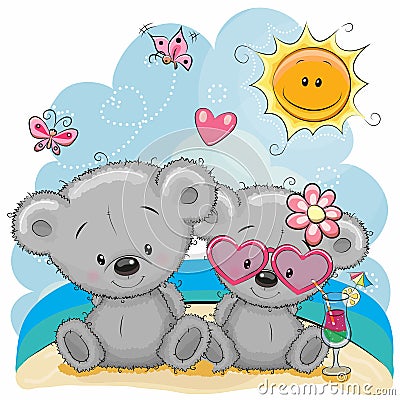 Two Bears on the beach Vector Illustration