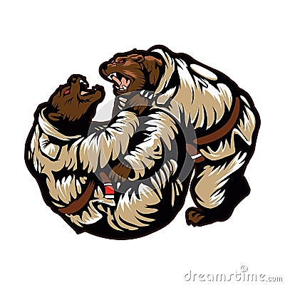 Two bears fighting. Vector Illustration