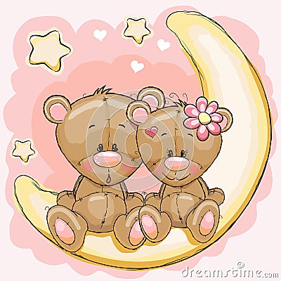 Two Bears on the moon Vector Illustration