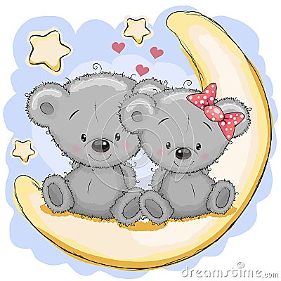 Two Bears on the moon Vector Illustration