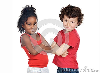 Two beautiful children of different races Stock Photo