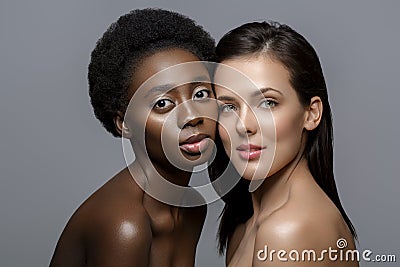 Two beautiful girls with natural makeup Stock Photo