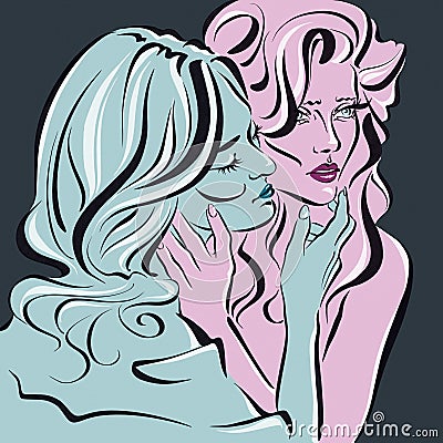 Fashion illustration of two pretty girls. Stock Photo