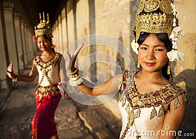 Two Beautiful Traditional Aspara Dancers Editorial Stock Photo