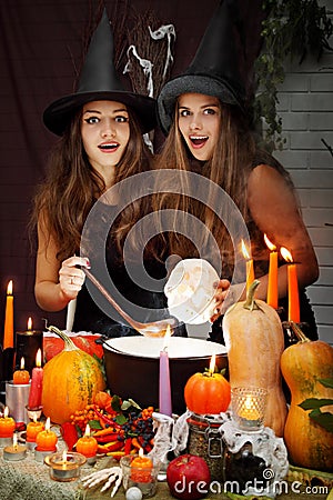 Two beautiful witches Stock Photo