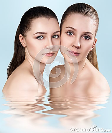 Two beautiful women in water. Spa concept. Stock Photo