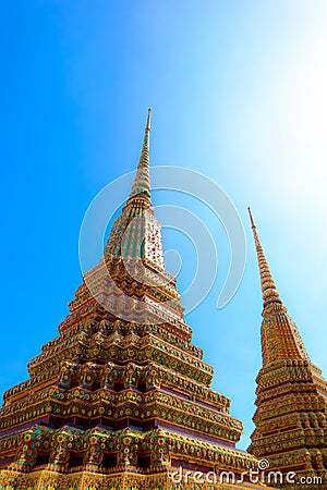 Ancient pagods at Wat Phra Chetuphon Vimolmangklararm Rajwaramahaviharn Wat Pho, Bangkok, Thailand in December 2018 Editorial Stock Photo