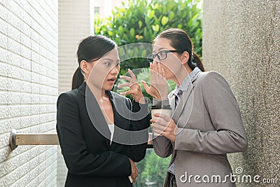 Women conversation about office rumor Stock Photo