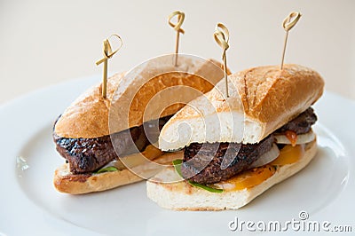 Beef steak sandwich on white plate Stock Photo