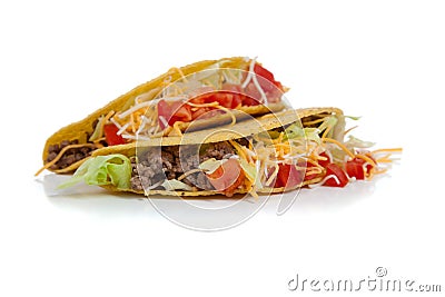 Two beef tacos on white with copy space Stock Photo