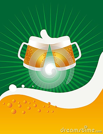 Two Beer Mugs And Cheers Vector Illustration