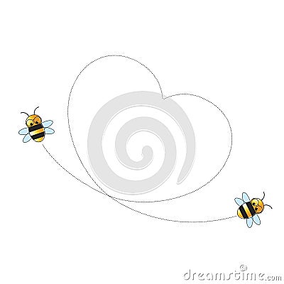 Two bees flying making heart shape Vector Illustration