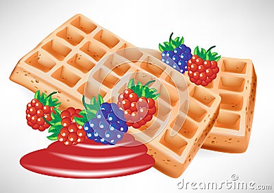 Two belgian waffles with berry Vector Illustration