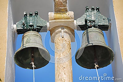 Two bells on the church tower in Corfu, Greece Stock Photo