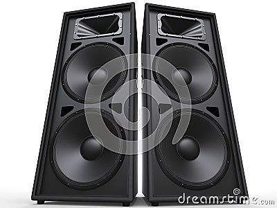 Two big black speakers - low angle shot Stock Photo