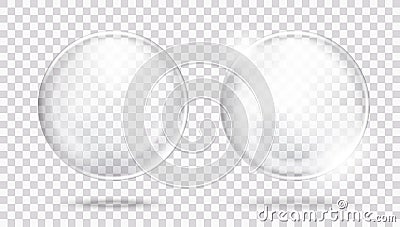 Two Big Glossy White Transparent Glass Sphere With Glares And Shadow Vector Illustration