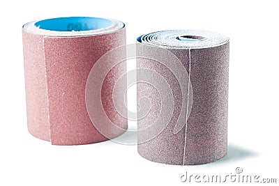 Two big rools of sandpaper isolated woodworking tools Stock Photo