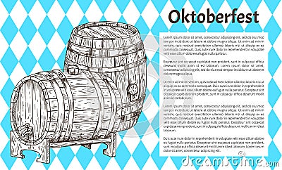 Wood Beer Barrel Sketch Style Oktoberfest Poster Vector Illustration