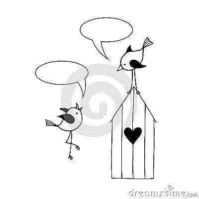 Two birds are talking. Vector Illustration