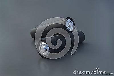 Two black blank batteries aa or aaa size on gray background Stock Photo