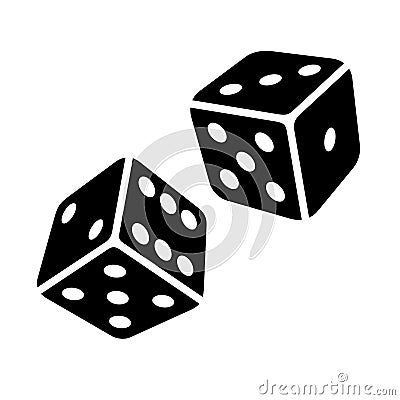 Two Black Dice Cubes on White Background. Vector Vector Illustration