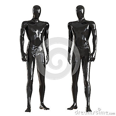 Two black faceless mannequin guys stand frontally. Isolated on a white background. 3D rendering Stock Photo