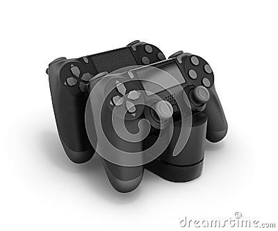 Two black gamepads at the docking station 3d rendering Stock Photo