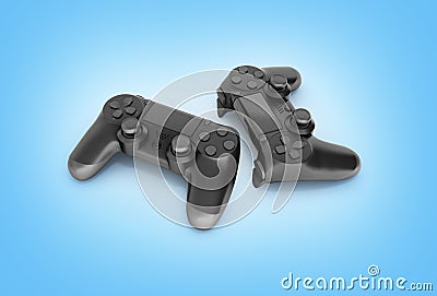 Two black gamepads isolated on blue gradient background 3d rendering Stock Photo