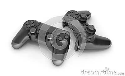 Two black gamepads isolated on white background 3d rendering Stock Photo