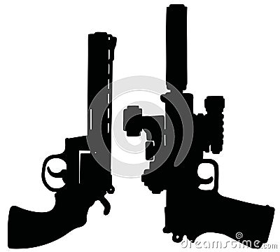 Two black heavy handguns Vector Illustration
