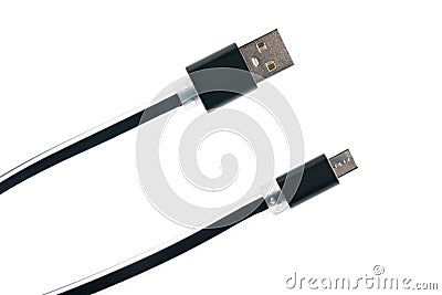 Two black micro cable connectors on white isolated background. Horizontal frame Stock Photo