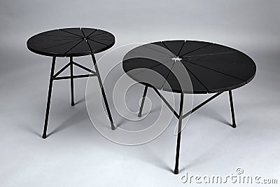 two black round modern tables Stock Photo