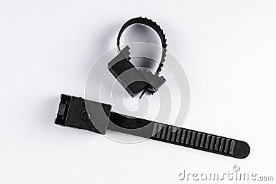 Two black wire clamps on a white background Stock Photo