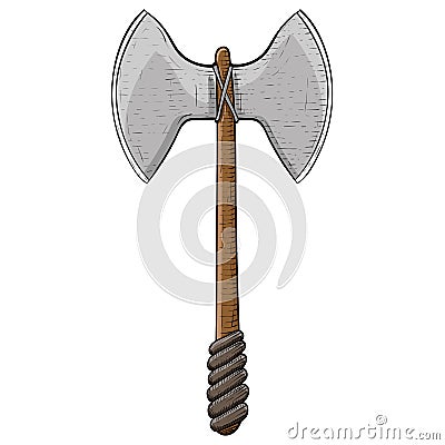Two bladed viking axe. Hand drawn sketch Vector Illustration