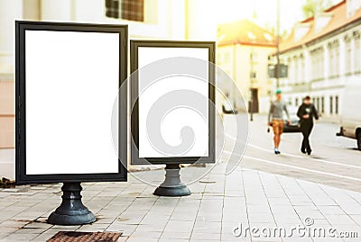 Two blank advertising billboards on the city street Stock Photo