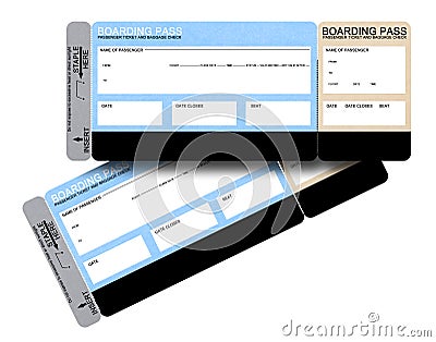 Two blank airline boarding pass tickets Stock Photo