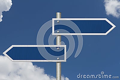 Two blank blue highway road sign Stock Photo