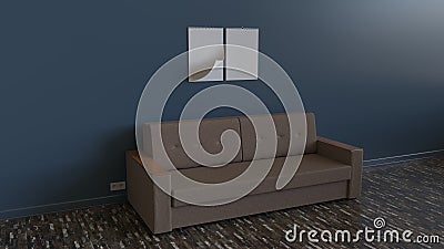 Two blank spiral calendars on the wall above sofa Cartoon Illustration