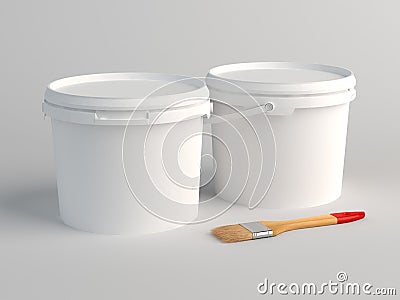 Two Blank White Plastic Buckets. 3D Render Stock Photo