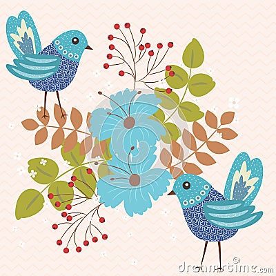 Two blue birds Vector Illustration